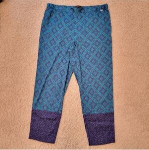 St. John Silk Pants Azurite Multi Colored Emma Fit Size XL NWT
